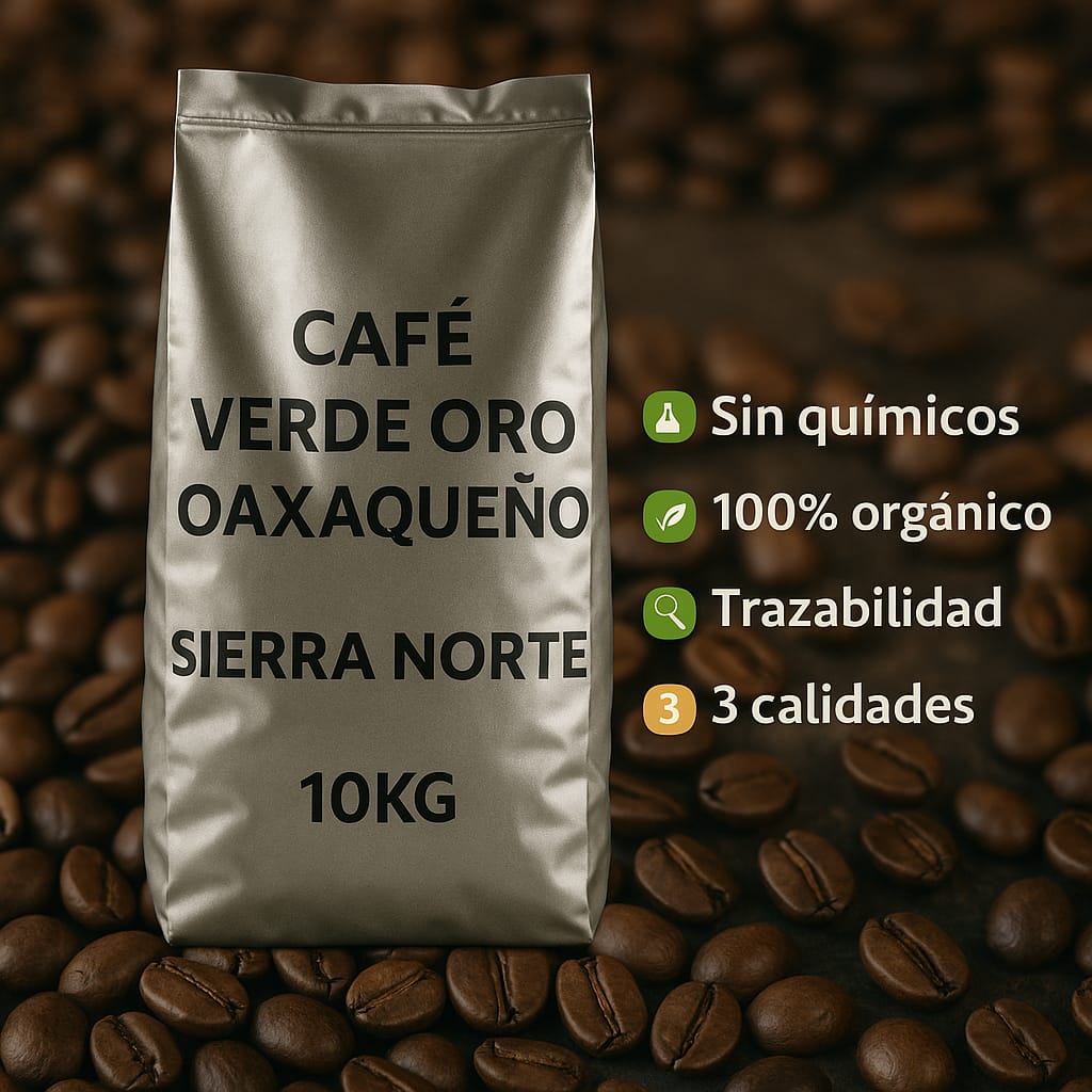 Granos de café verde de la Sierra Norte de Oaxaca